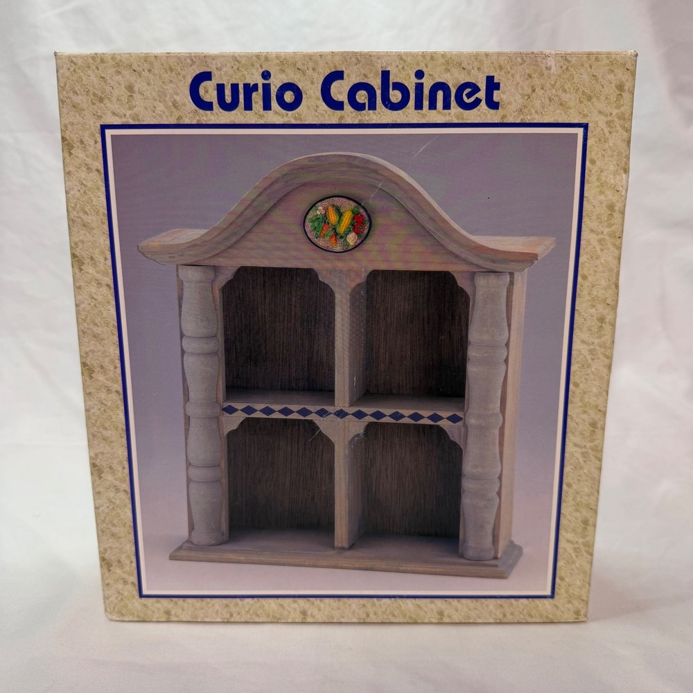 Vintage‎ Wooden Curio Cabinet Wall Hanging Display Shelf Gray Brown